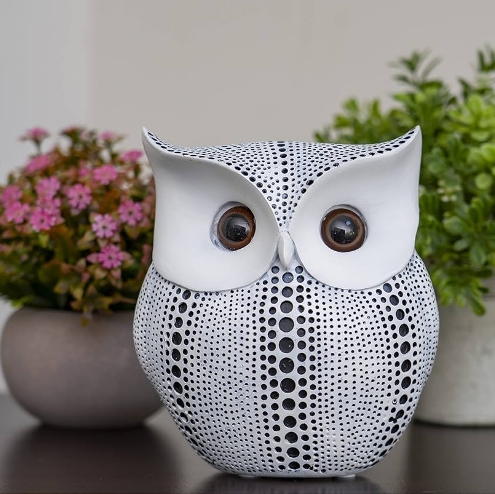 Black & White Dotted Resin Glass Owl New Figure Home 6" Decor Home Office